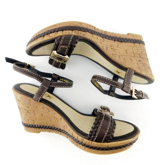 GEOX Buckled Brown Braided Leather Ankle Strap Wedge Heel Sandals 36 - Picture 5 of 10